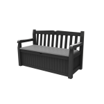 Keter Eden 265L Plastic Storage Bench front view in dark grey.