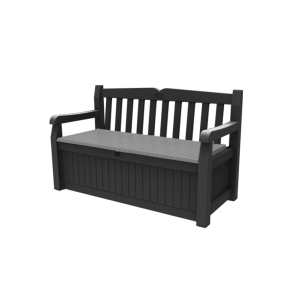 Keter Eden 265L Plastic Storage Bench front view in dark grey.