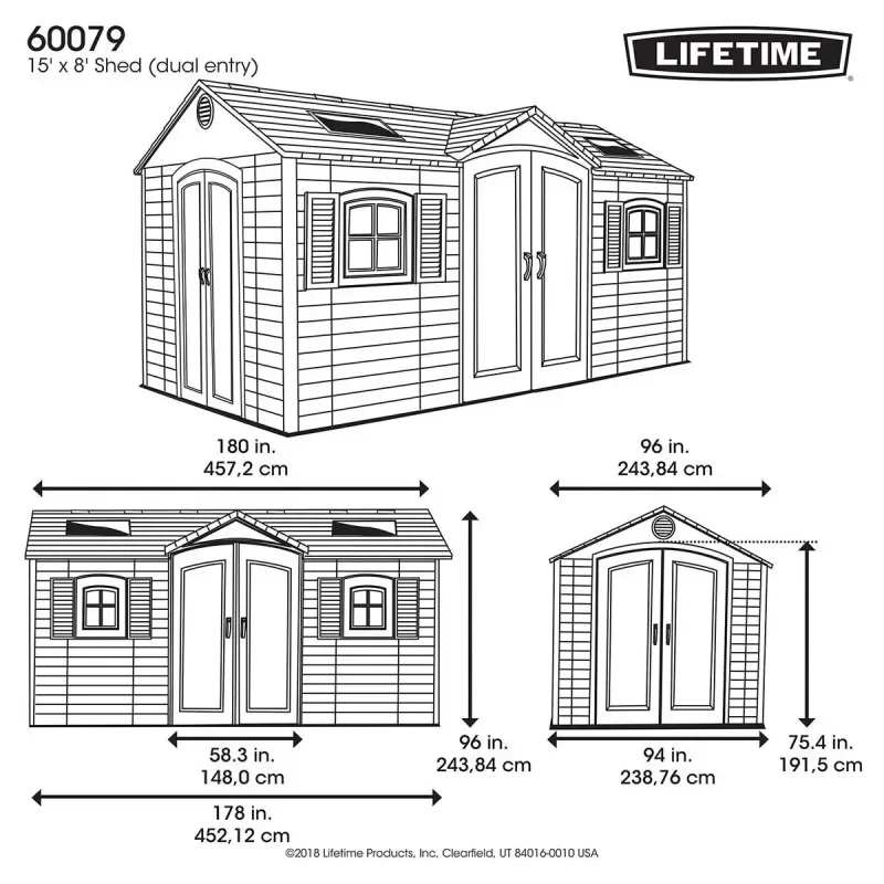 Lifetime 15×8 Heavy Duty Plastic Shed – Dual Entry 60079 - Image 6